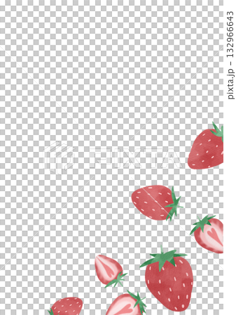 水彩風のかわいいイチゴのフレームイラスト 水彩風のかわいいイチゴのフレームイラスト 132966643
