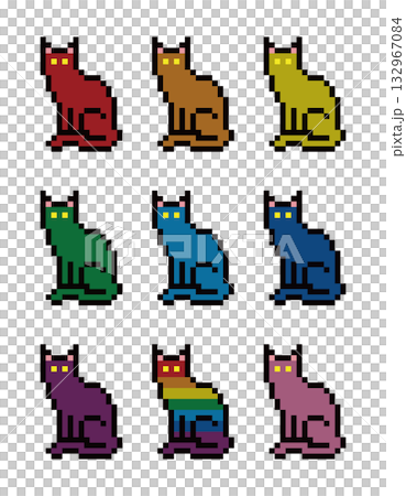 カラフル（ダーク）な猫のドット絵のイラスト素材 [132967084] - PIXTA
