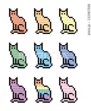 カラフル(ボーダー・ストライプ)な猫のドット絵 カラフル(ボーダー・ストライプ)な猫のドット絵 132967086