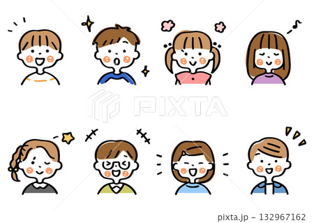 笑顔のこどもたちの上半身イラストセット① 132967162