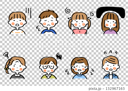 Set of upper body illustrations of children with sad expressions ① Set of upper body illustrations of children with sad expressions ① 132967163