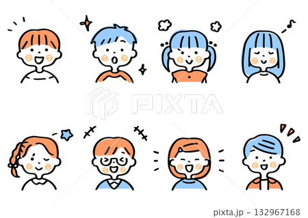 笑顔のこどもたちの上半身イラストセット③ 132967168