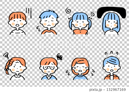 悲傷表情兒童上半身插圖集 ③ 132967169