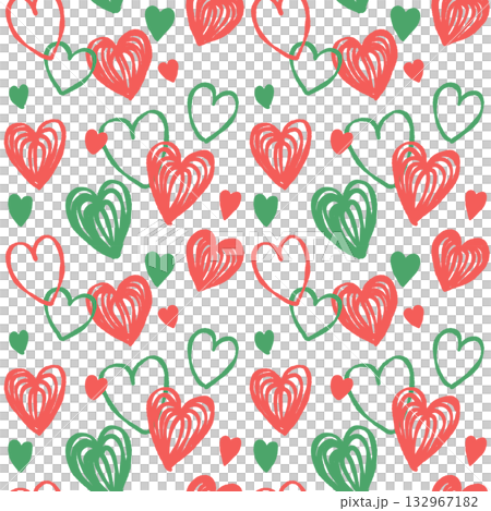 Hand-drawn heart seamless pattern (Christmas colors) 132967182