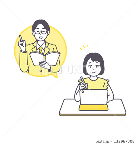 タブレットで学習する女の子のイラスト素材 132967309