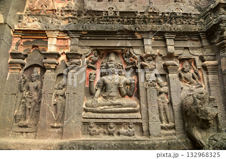 Ellora Caves, Ancient Hindu Rock Temples Ancient Hindu temples (Kailash Mandir and the chariot built to worship Lord Shiva) carved out of solid rock. Cave 16, Ellora Caves, near Aurangabad, India. Ellora Caves, Ancient Hindu Rock Temples Ancient Hindu temples (Kailash Mandir and the chariot built to worship Lord Shiva) carved out of solid rock. Cave 16, Ellora Caves, near Aurangabad, India. 132968325