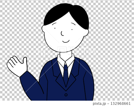 一位身穿藏藍色西裝的男士面帶微笑地進行導覽。 132968661