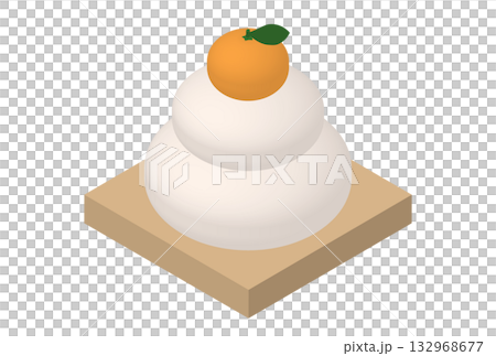 Isometric illustration of kagami mochi on a wooden stand (New Year's, New Year's, Japanese-style design material) 132968677