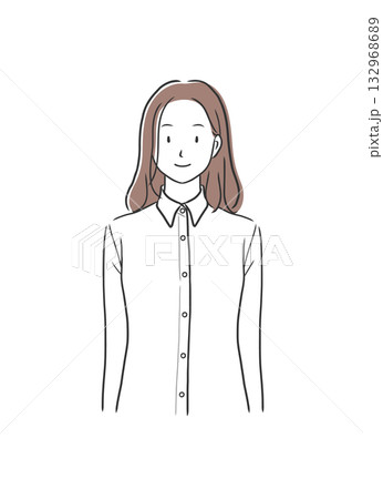 長袖シャツを着た正面を向いた女性のイラスト素材 132968689