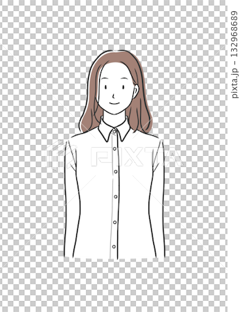長袖シャツを着た正面を向いた女性のイラスト素材 132968689