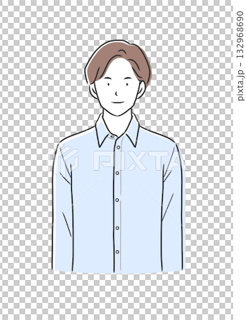 插畫素材：一名身穿長袖襯衫的男子麵向前方 132968690