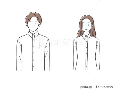 長袖シャツを着た男性と女性のイラストセット 132968699