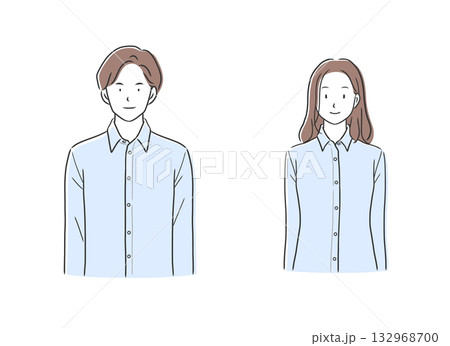 長袖シャツを着た男性と女性のイラストセット 132968700