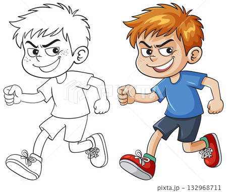 Playful Boy Running in Vector Illustration 132968711