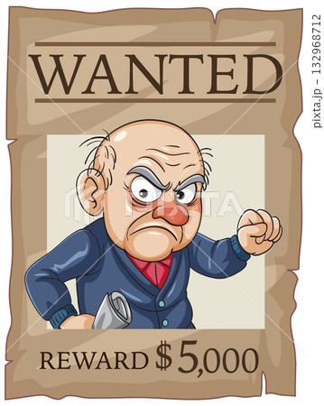 Angry Elderly Man on Cartoon Wanted Poster 132968712