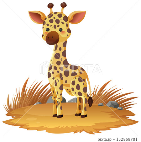 Cute Baby Giraffe Standing on Dry Grassland Cute Baby Giraffe Standing on Dry Grassland 132968781