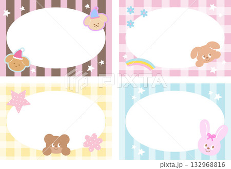 Cute rectangle frame set with puppy, bunny, teddy bear for animal print, decoration, polaroid photo, ad template, social media post, poster, book cover design, notepad, sticky note, memo, banners Cute rectangle frame set with puppy, bunny, teddy bear for animal print, decoration, polaroid photo, ad template, social media post, poster, book cover design, notepad, sticky note, memo, banners 132968816