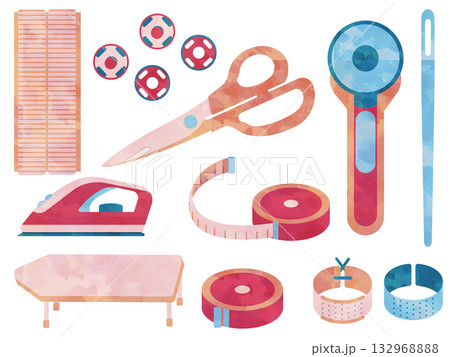 手芸に使う可愛い裁縫小物のイラストセット 132968888