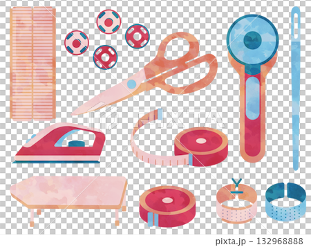 手芸に使う可愛い裁縫小物のイラストセット 132968888
