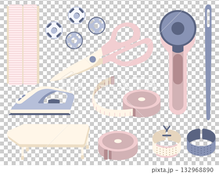 Illustration set of cute sewing accessories for handicrafts 132968890