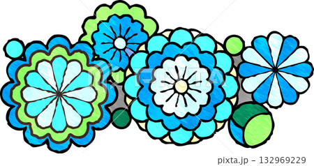ステンドグラス風の花のイラスト・ブルー 132969229