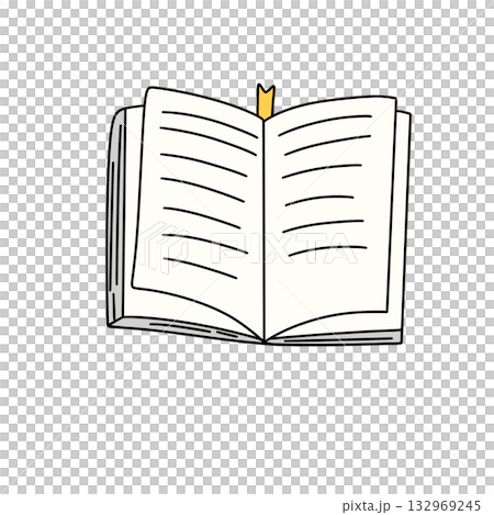 A book is open to a page with a bookmark A book is open to a page with a bookmark 132969245