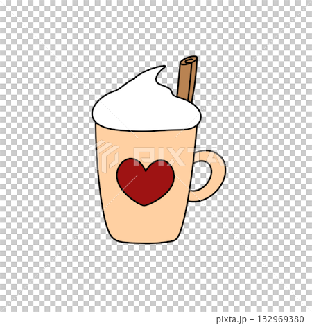 A cartoon cup with a heart on it and a cinnamon stick in it 132969380