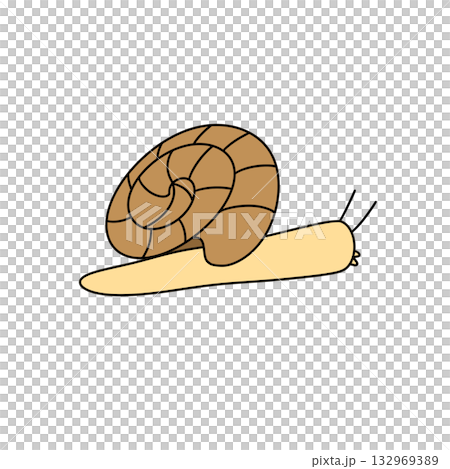 A cartoonish drawing of a snail with a spiral shell 132969389