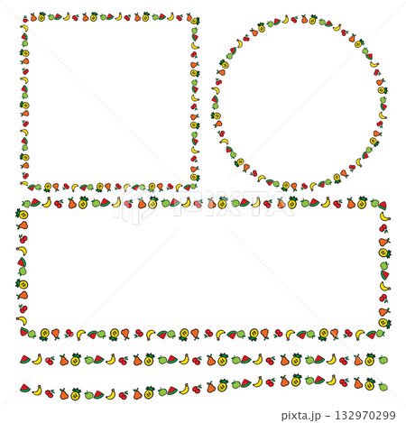 Boarder Line Simple Cartoon Fruits Collection for Design and Education 132970299