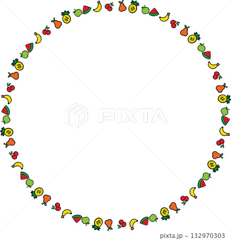 Boarder Line Simple Cartoon Fruits Collection for Design and Education 132970303