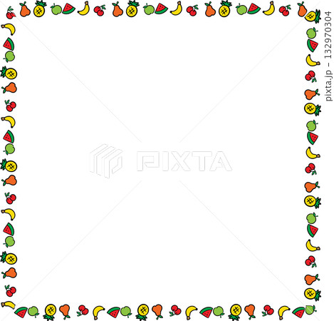 Boarder Line Simple Cartoon Fruits Collection for Design and Education 132970304