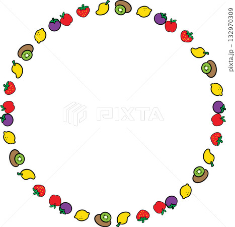 Boarder Line Simple Cartoon Fruits Collection for Design and Education 132970309