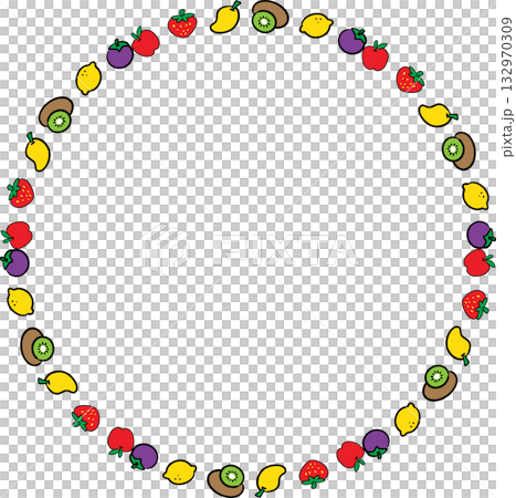 Boarder Line Simple Cartoon Fruits Collection for Design and Education 132970309