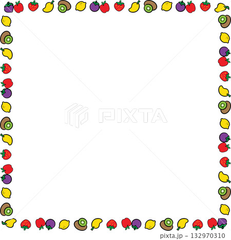 Boarder Line Simple Cartoon Fruits Collection for Design and Education 132970310