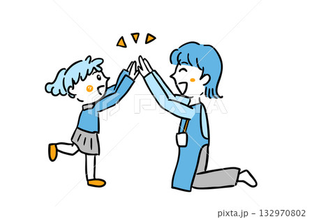 先生とハイタッチをする子ども/教育・療育現場に使える手描き風イラスト 先生とハイタッチをする子ども/教育・療育現場に使える手描き風イラスト 132970802