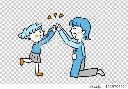 孩子與老師擊掌 / 手繪插圖，可用於教育和治療環境 132970802