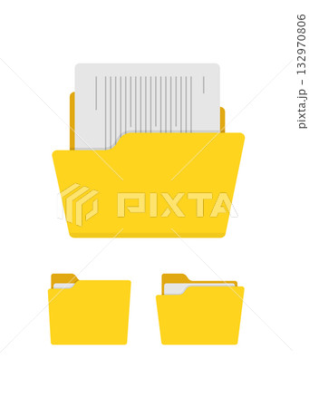 File folder icon set, open folder and close folder with documents. Stock illustration 132970806