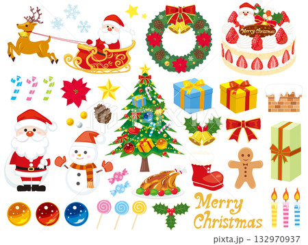 クリスマスイラストセット クリスマスイラストセット 132970937