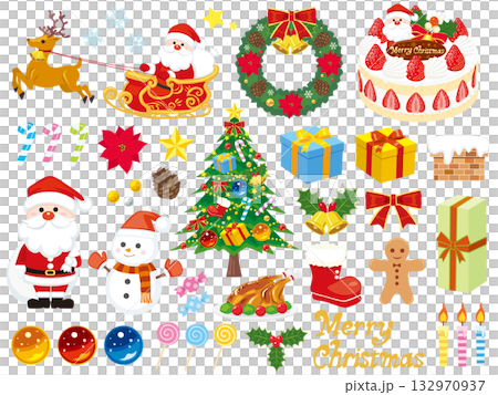 クリスマスイラストセット クリスマスイラストセット 132970937