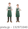 カフェで働く男女スタッフ 笑顔で接客する人物イラストセット 132971040
