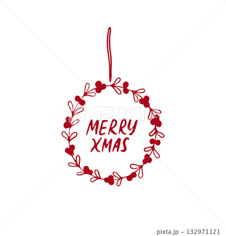 Hand drawn simple Christmas wreath drawing 132971121