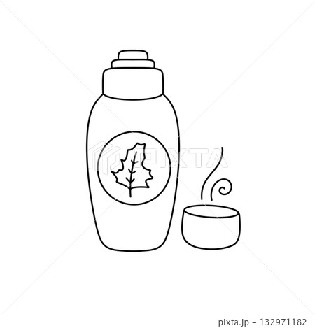 A bottle of lotion with a leaf on it A bottle of lotion with a leaf on it 132971182