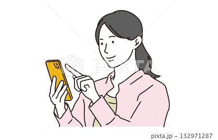 スマホを操作する若い女性のイラスト素材 スマホを操作する若い女性のイラスト素材 132971287