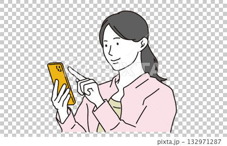 スマホを操作する若い女性のイラスト素材 スマホを操作する若い女性のイラスト素材 132971287