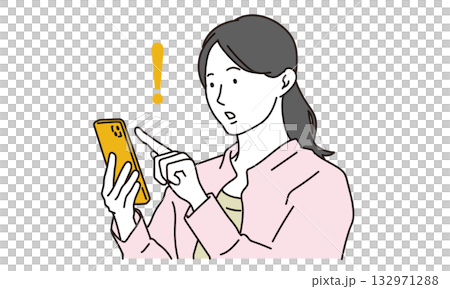 スマホで情報を発見する若い女性のイラスト素材 132971288