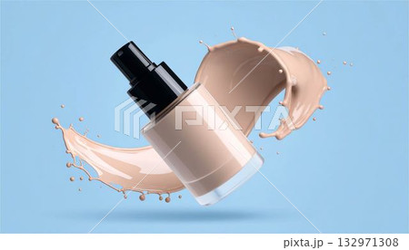 リキッドファンデーションのボトルとテクスチャ　美容　化粧品　高級スキンケアとメイクアップのコンセプト 132971308
