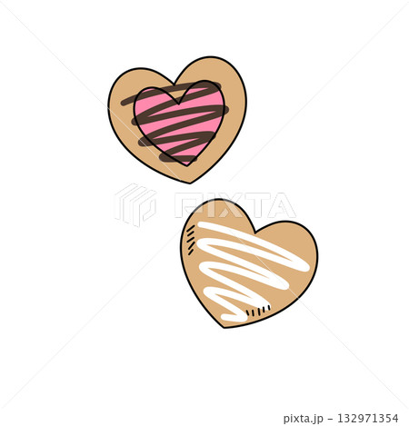 Two hearts with chocolate and pink icing Two hearts with chocolate and pink icing 132971354