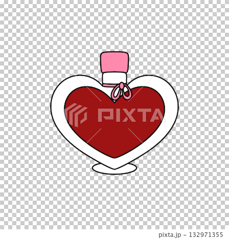 A heart shaped bottle with a red liquid inside A heart shaped bottle with a red liquid inside 132971355
