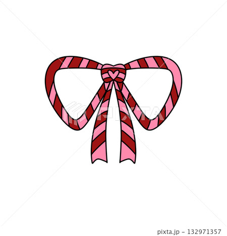 A red and pink ribbon with a heart in the middle A red and pink ribbon with a heart in the middle 132971357