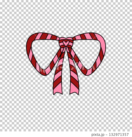 A red and pink ribbon with a heart in the middle A red and pink ribbon with a heart in the middle 132971357